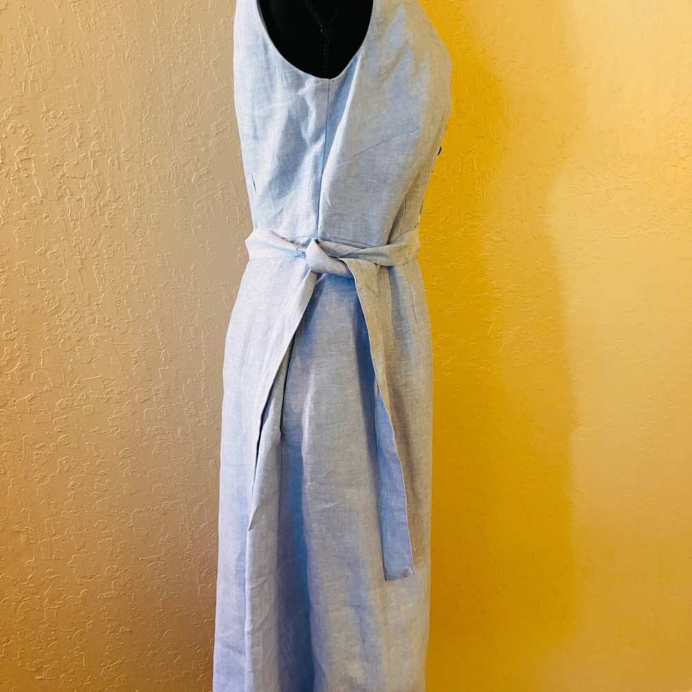 Boden Light Blue Linen Midi Dress with Multicolor Button Detail - Picture 7 of 12